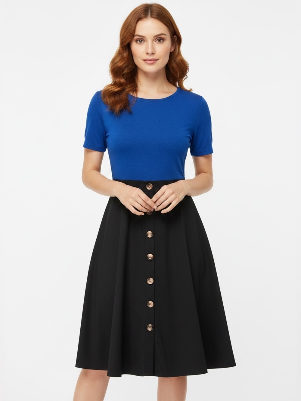 Berydress Color Block A-Line Button Front Dress – M